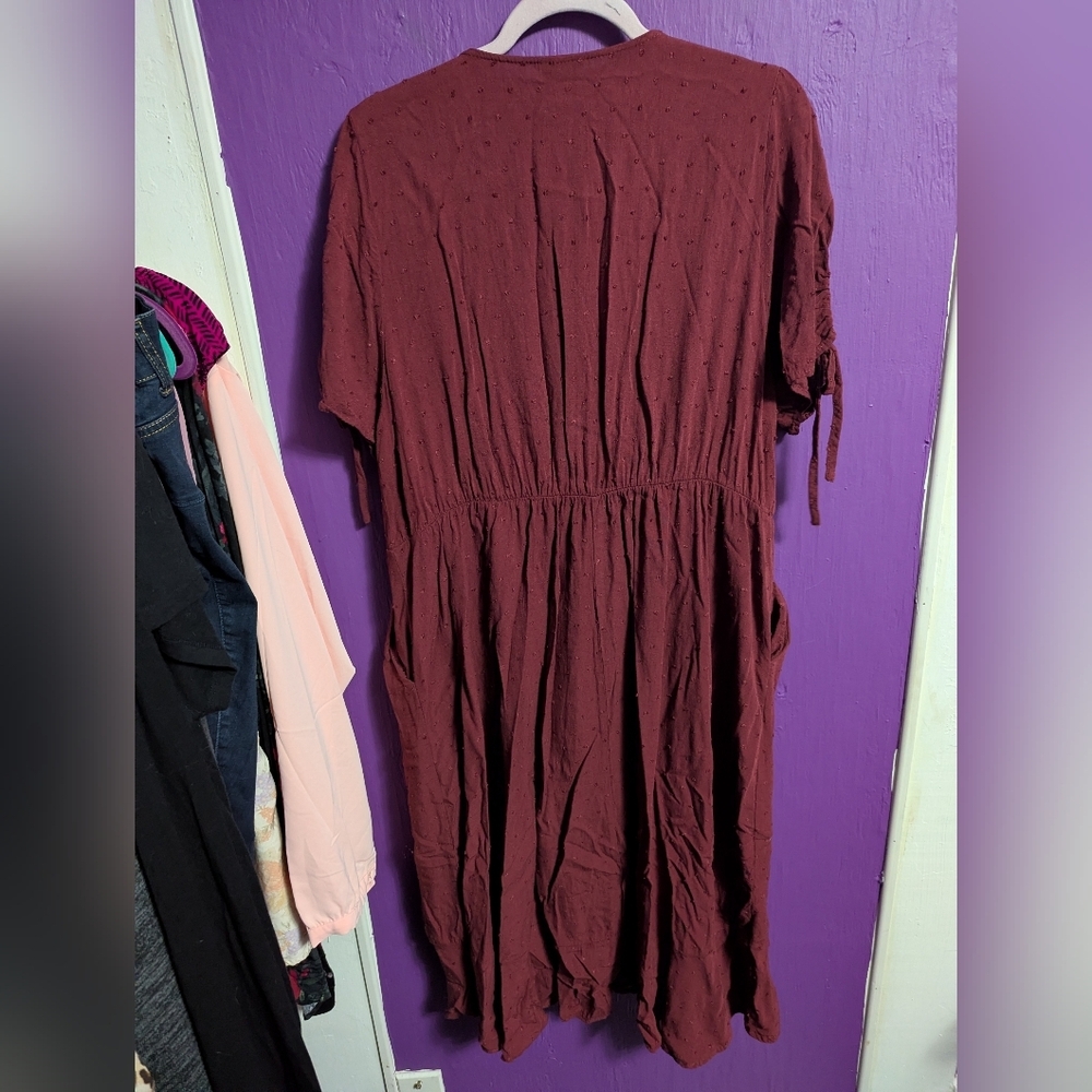 Torrid Maroon Swiss Linen Surplice Short Sleeve Midi Dress Pockets 2X 18 20 - Picture 5 of 5
